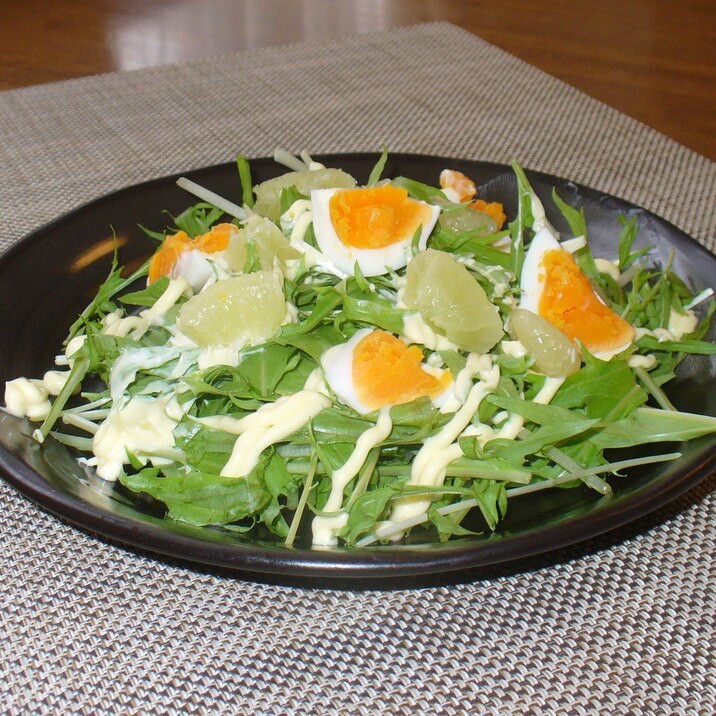 土佐文旦と卵の水菜サラダ♪マヨネーズ×たまご